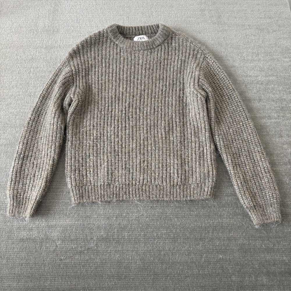 Zara Girls Fisherman Sweater Size 11-12 Gray Knit Shaggy Stretch Cozy
